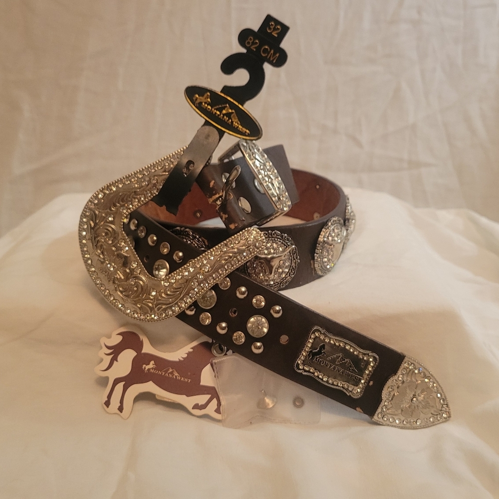 Montana West Xl embellished brown Belt Western Cowboy Cowgirl With Rhinestones